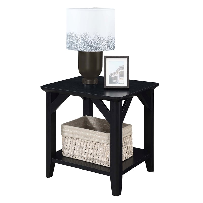 Pemberly Row Modern End Table with Shelf in Black Wood Finish