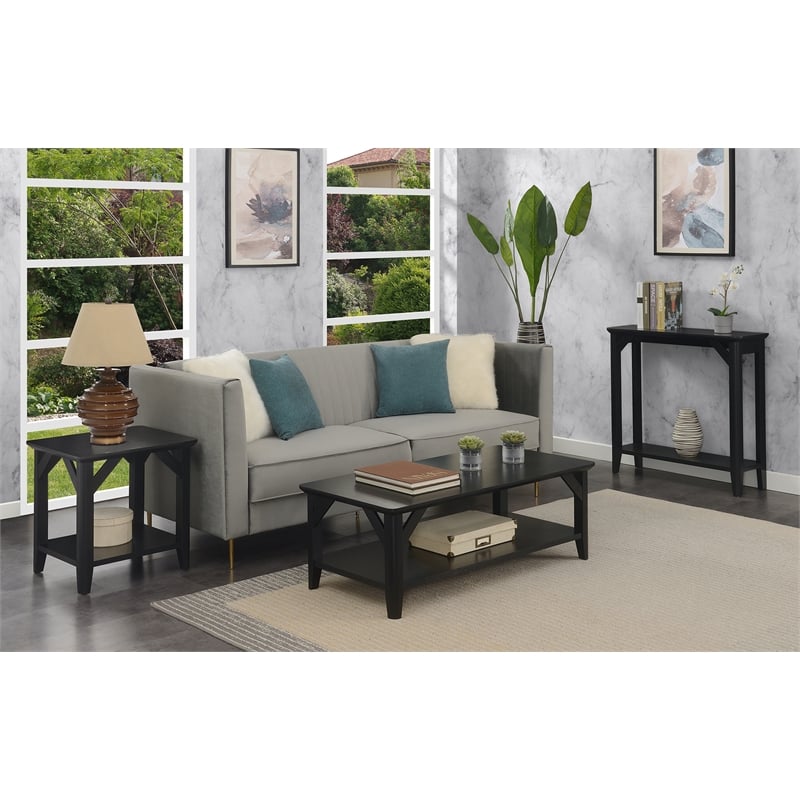 Pemberly Row Modern End Table with Shelf in Black Wood Finish