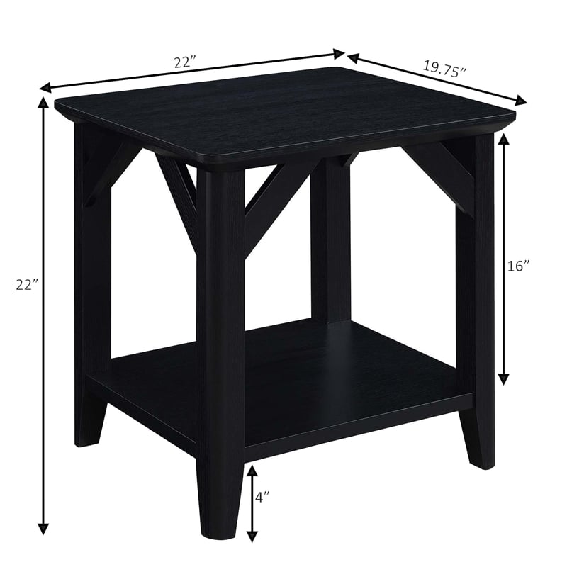 Pemberly Row Modern End Table with Shelf in Black Wood Finish