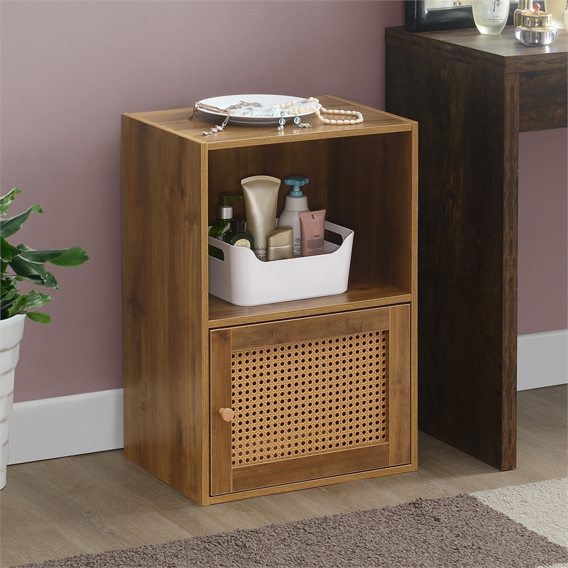 Pemberly Row One-Door Cabinet with Shelf in Caramel Wood Frame Finish