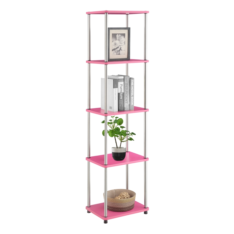 Pemberly Row No-Tools Five-Tier Tower with Pink Wood Frame Finish