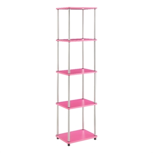 Pemberly Row No-Tools Five-Tier Tower with Pink Wood Frame Finish