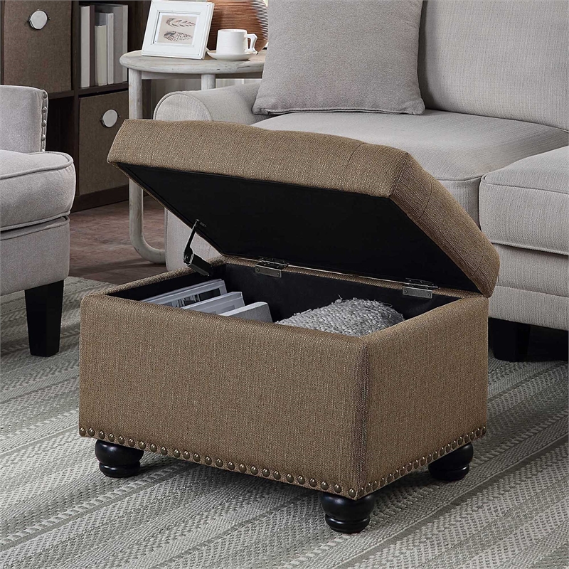 Pemberly Row Storage Ottoman in Beige Fabric with Solid Wood Feet