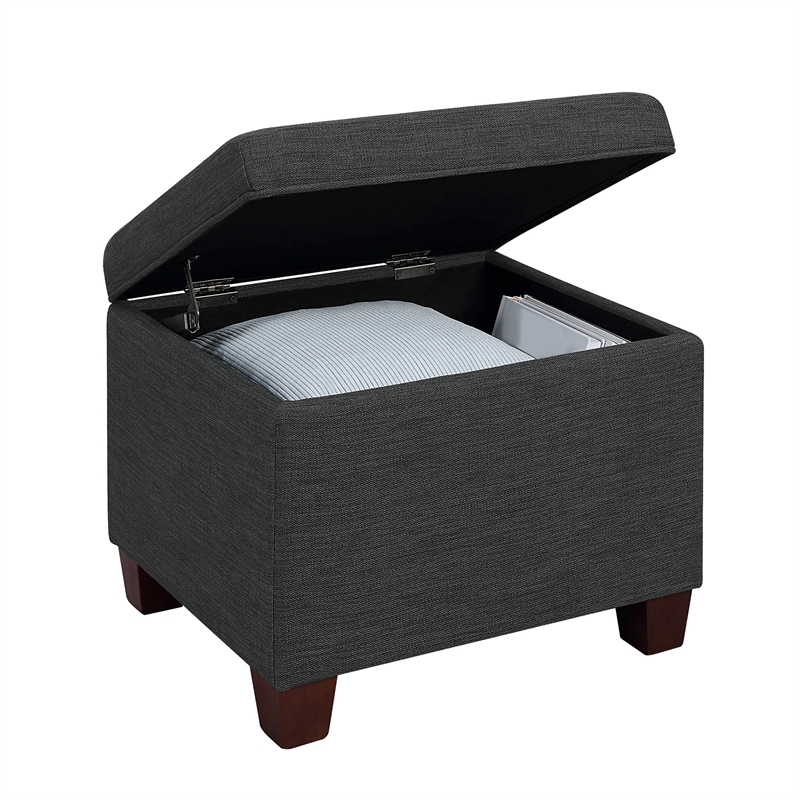 Pemberly Row Storage Ottoman in Gray Fabric with Solid Wood Feet