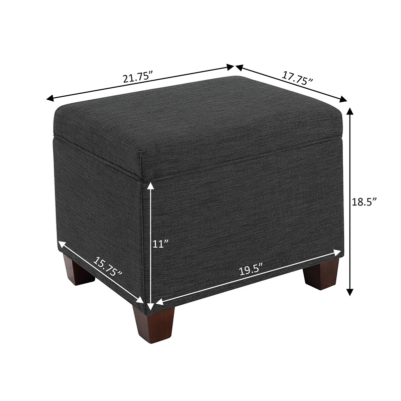 Pemberly Row Storage Ottoman in Gray Fabric with Solid Wood Feet