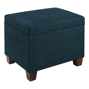 Pemberly Row Storage Ottoman in Blue Fabric with Solid Wood Legs
