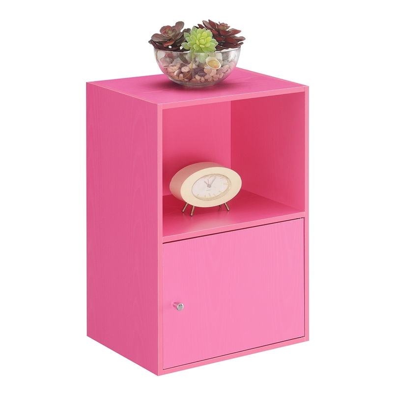 Pemberly Row One-Door Cabinet with Shelf in Pink Wood Finish
