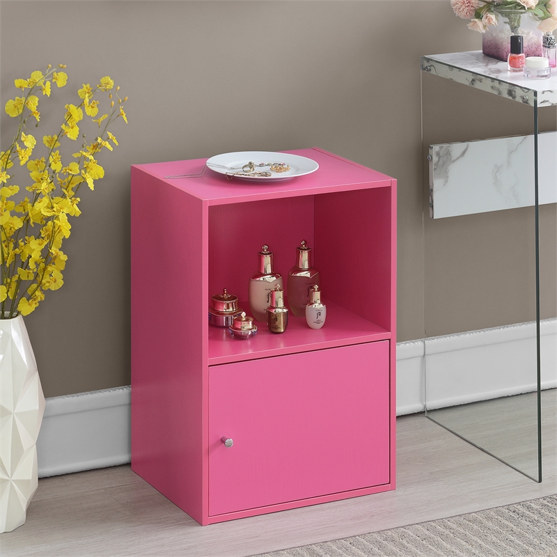 Pemberly Row One-Door Cabinet with Shelf in Pink Wood Finish