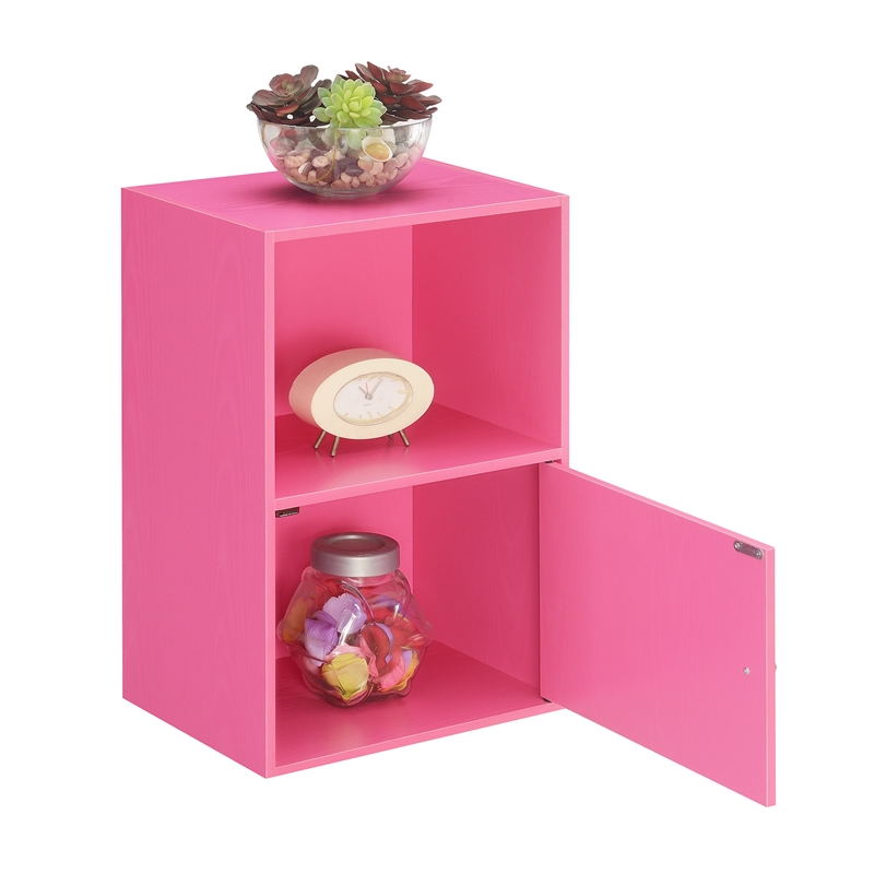 Pemberly Row One-Door Cabinet with Shelf in Pink Wood Finish
