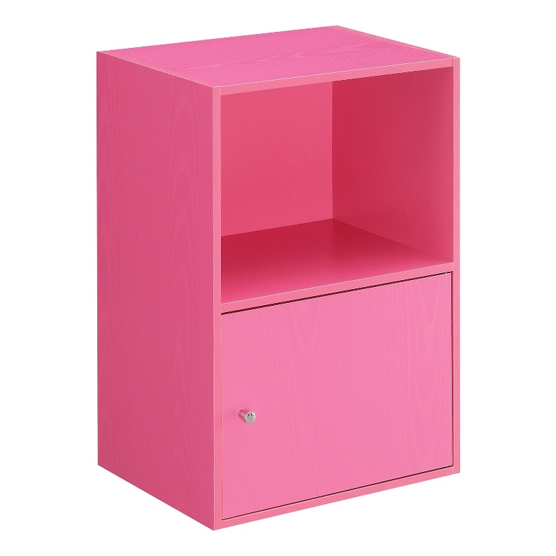 Pemberly Row One-Door Cabinet with Shelf in Pink Wood Finish