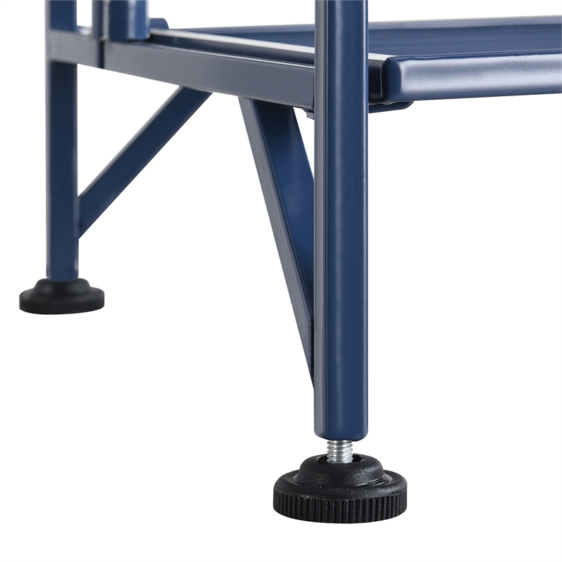 Pemberly Row Two-Tier Folding Metal Shelf in Cobalt Blue Metal Finish