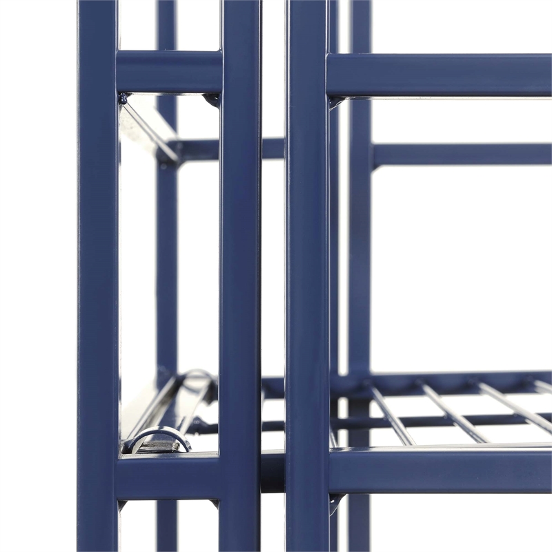Pemberly Row Two-Tier Folding Metal Shelf in Cobalt Blue Metal Finish