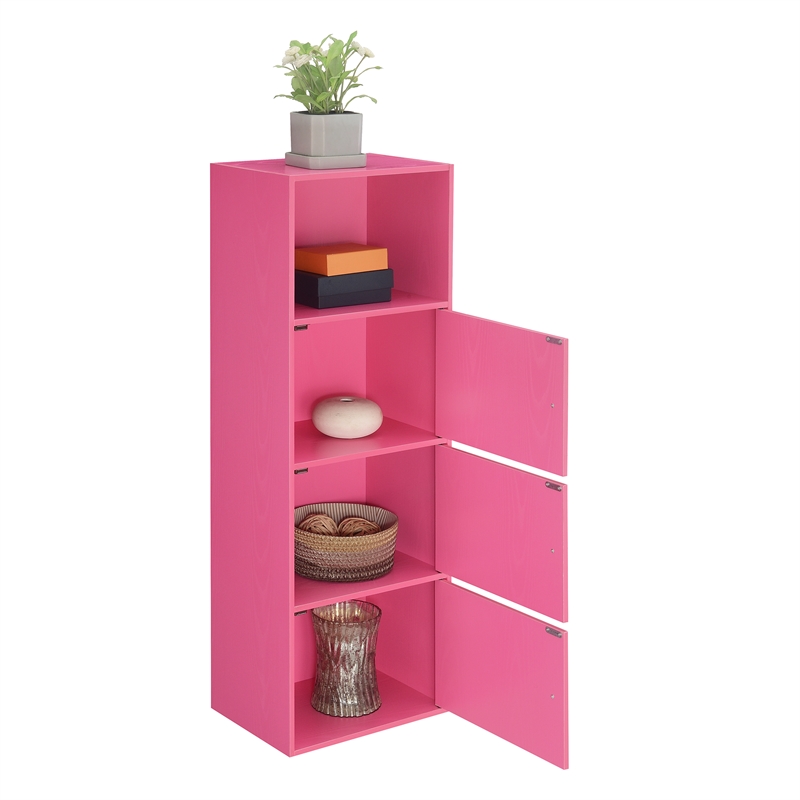 Pemberly Row Three-Door Cabinet with Shelf in Pink Wood Finish