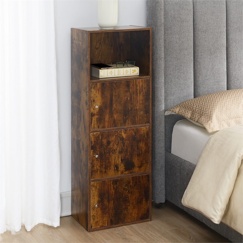 Pemberly Row Three-Door Cabinet with Shelf in Walnut Wood Finish