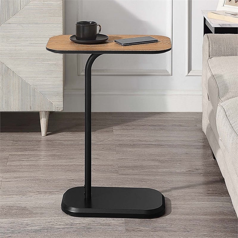 Pemberly Row C End Table in Black Wood Finish with Walnut Top