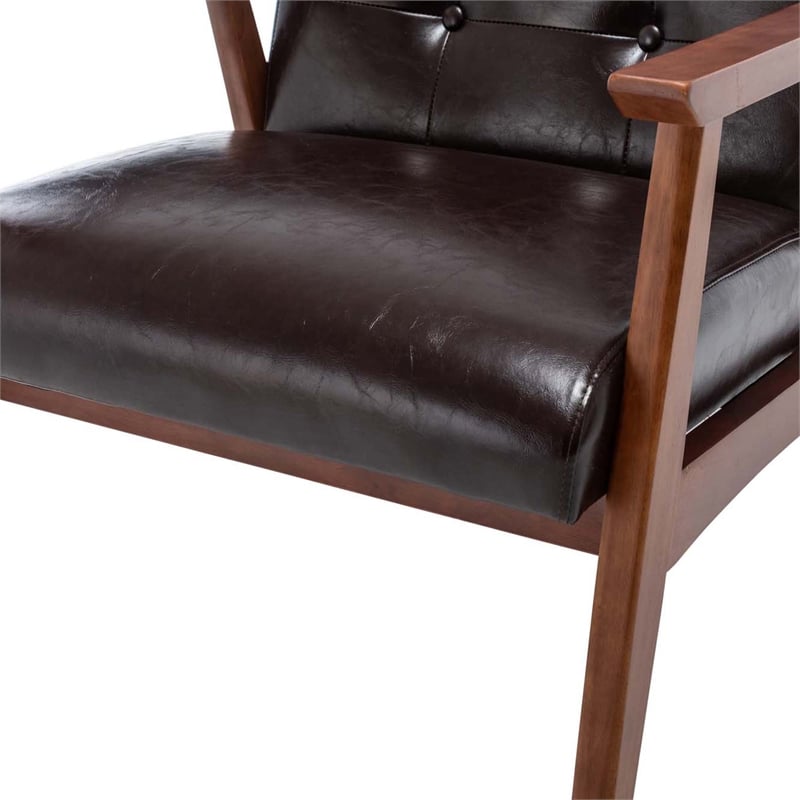 Pemberly Row Accent Chair and Ottoman Set in Espresso Faux Leather