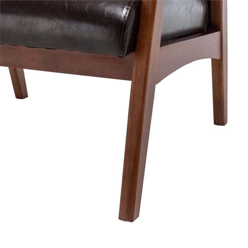 Pemberly Row Accent Chair and Ottoman Set in Espresso Faux Leather
