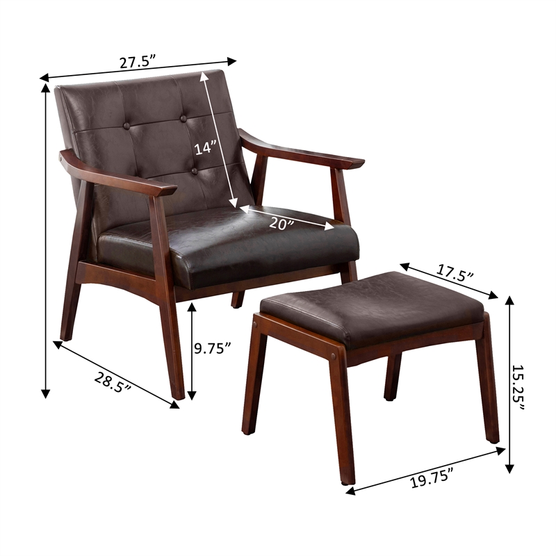 Pemberly Row Accent Chair and Ottoman Set in Espresso Faux Leather