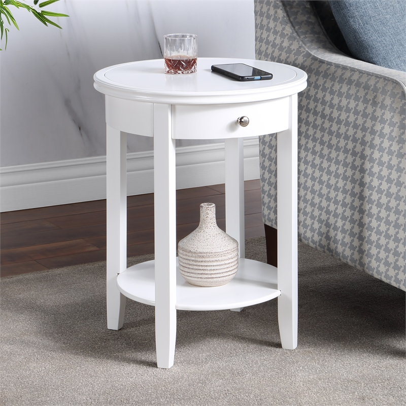 Pemberly Row One-Drawer End Table with Shelf in White Wood Finish