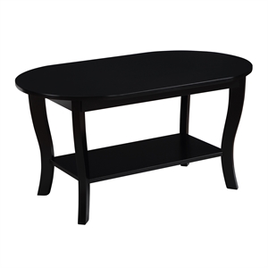 Pemberly Row Oval Coffee Table with Shelf in Black Wood Finish
