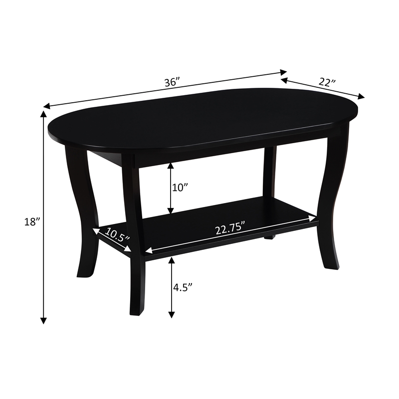 Pemberly Row Oval Coffee Table with Shelf in Black Wood Finish