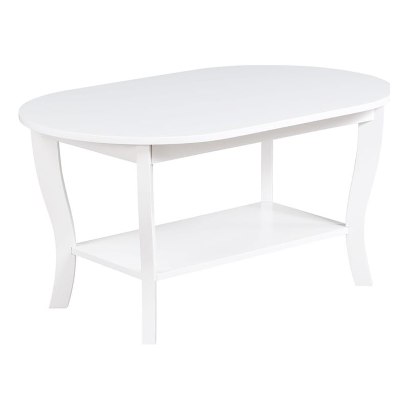 Pemberly Row Oval Coffee Table with Shelf in White Wood Finish