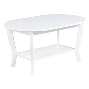 Pemberly Row Oval Coffee Table with Shelf in White Wood Finish