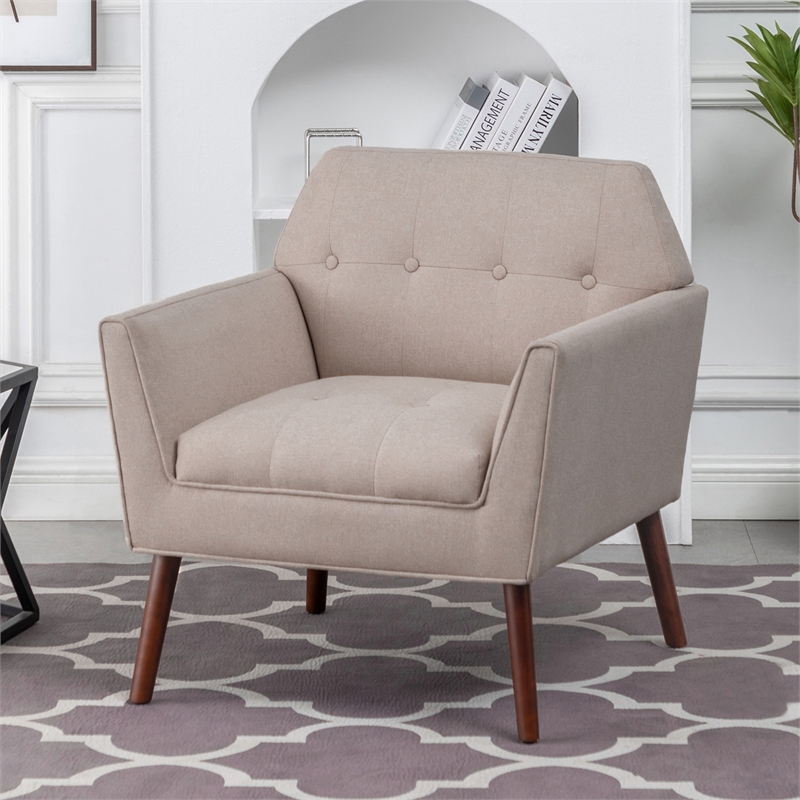 Pemberly Row Accent Chair in Beige Fabric with Solid Wood Legs