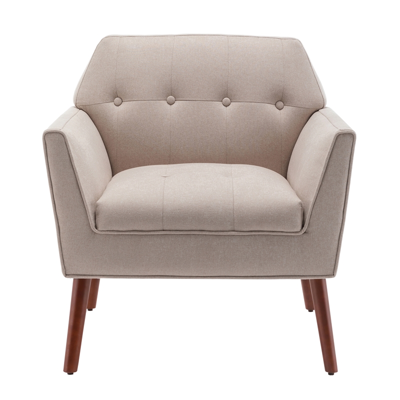 Pemberly Row Accent Chair in Beige Fabric with Solid Wood Legs