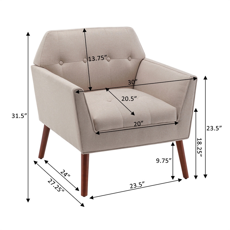 Pemberly Row Accent Chair in Beige Fabric with Solid Wood Legs
