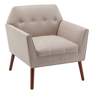 Pemberly Row Accent Chair in Beige Fabric with Solid Wood Legs