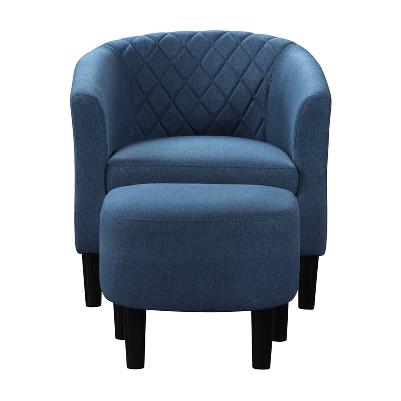 Pemberly Row Modern Accent Chair with Ottoman in Blue Fabric