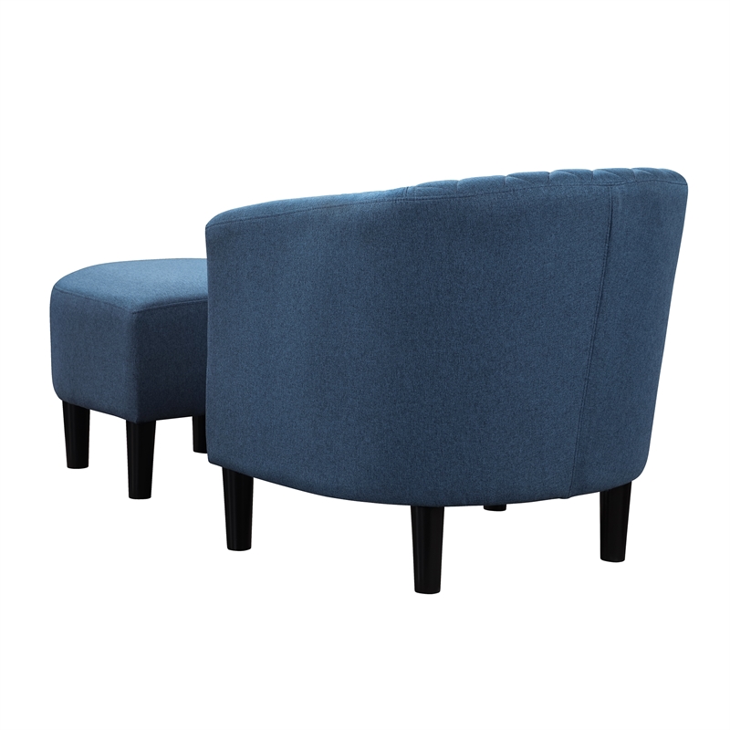 Pemberly Row Modern Accent Chair with Ottoman in Blue Fabric