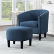 Pemberly Row Modern Accent Chair with Ottoman in Blue Fabric