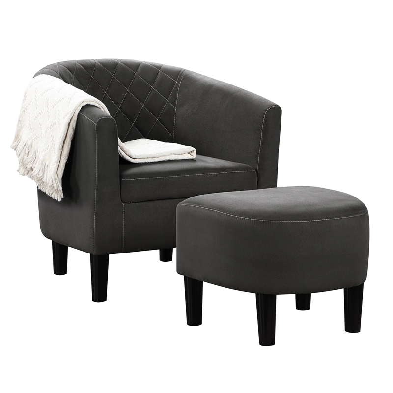 Pemberly Row Modern Accent Chair with Ottoman in Gray Fabric