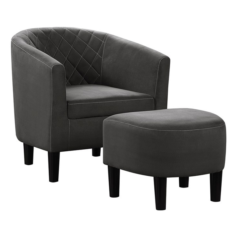 Pemberly Row Modern Accent Chair with Ottoman in Gray Fabric