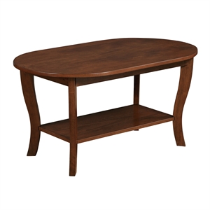 Pemberly Row Oval Coffee Table with Shelf in Espresso Wood Finish
