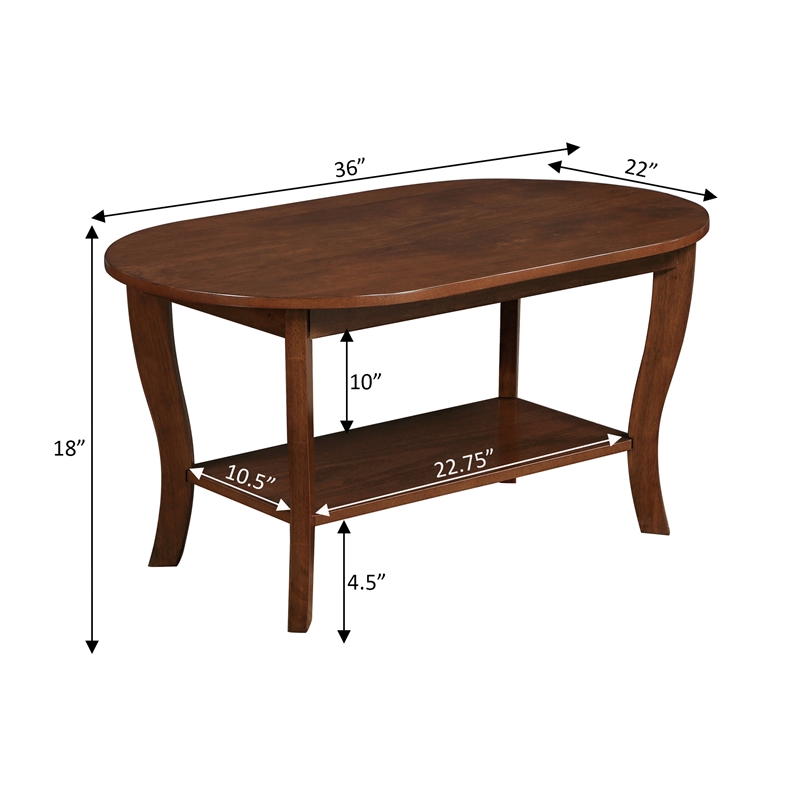 Pemberly Row Oval Coffee Table with Shelf in Espresso Wood Finish