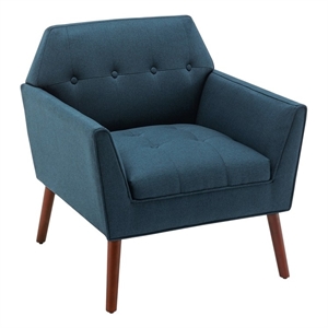 Pemberly Row Accent Chair in Blue Fabric with Solid Wood Legs