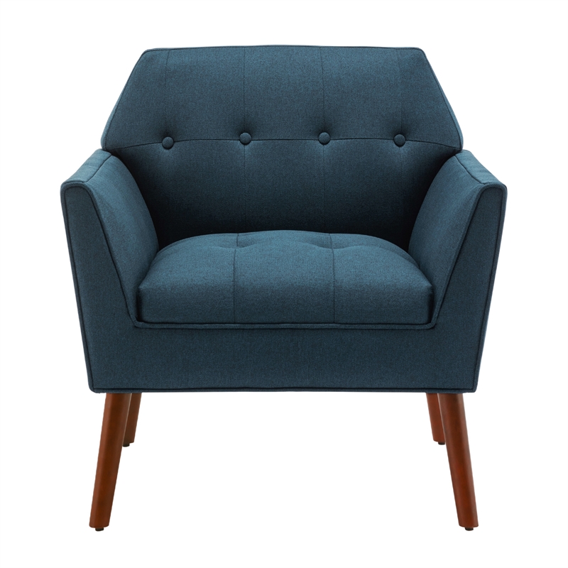 Pemberly Row Accent Chair in Blue Fabric with Solid Wood Legs