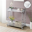 Pemberly Row Chrome Metal Faux Marble Mirrored Bar Cart with Shelf