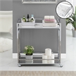 Pemberly Row Chrome Metal Faux Marble Mirrored Bar Cart with Shelf