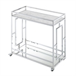 Pemberly Row Chrome Metal Faux Marble Mirrored Bar Cart with Shelf