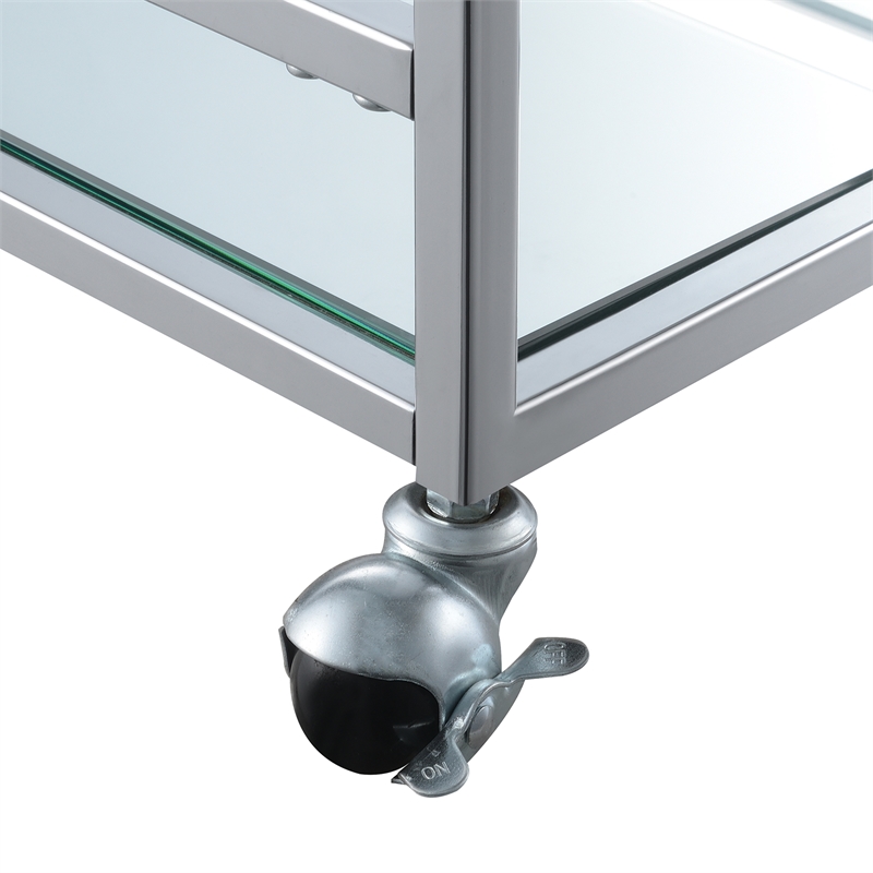 Pemberly Row Chrome Metal Faux Marble Mirrored Bar Cart with Shelf