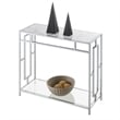 Pemberly Row Chrome Metal Faux Marble Glass Hall Table with Shelf