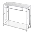 Pemberly Row Chrome Metal Faux Marble Glass Hall Table with Shelf