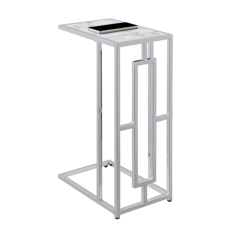 Pemberly Row Contemporary Chrome Metal Faux Marble C End Table
