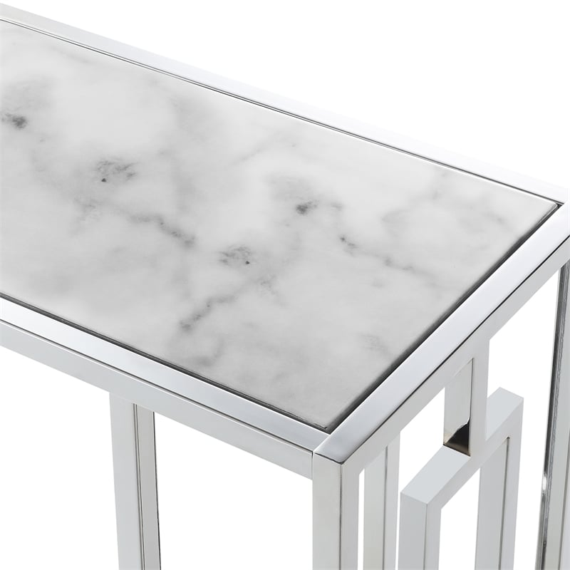 Pemberly Row Contemporary Chrome Metal Faux Marble C End Table