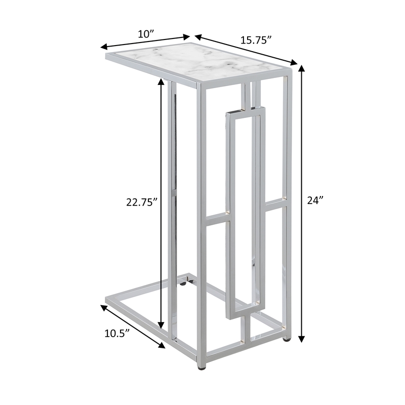 Pemberly Row Contemporary Chrome Metal Faux Marble C End Table