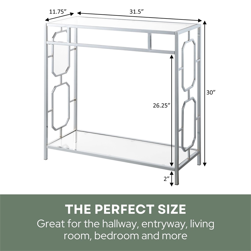 Pemberly Row Modern Chrome Metal and Glass Hall Table with Shelf